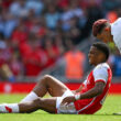 Jurrien Timber footballers who suffered an ACL injury LONDON, ENGLAND - AUGUST 12: Jurrien Timber of Arsenal goes down with an injury during the Premier League match between Arsenal FC and Nottingham Forest at Emirates Stadium on August 12, 2023 in London, England.