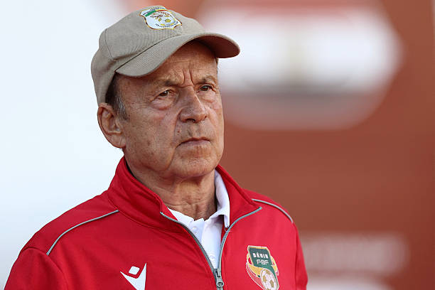 Benin's head coach Gernot Rohr arrives for the Africa Cup of Nations (CAN) round of 16 football match between Egypt and Benin at the Grand Stadium in Agadir on January 5, 2026.