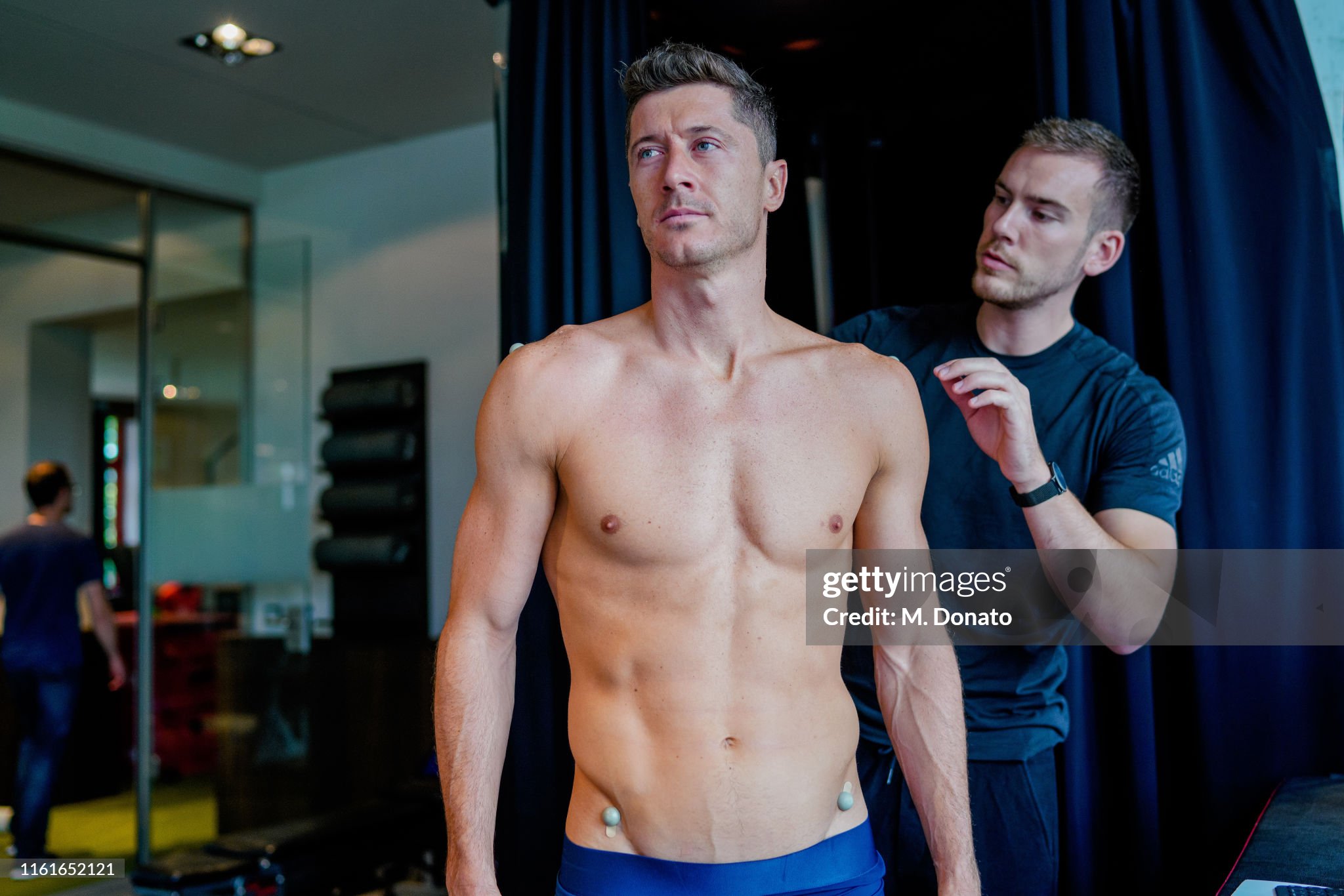 MUNICH, GERMANY - JULY 12: (EXCLUSIVE COVERAGE) Robert Lewandowski of FC Bayern Muenchen is seen during the lactate tests and performance diagnostics at Saebener Strasse training ground on July 12, 2019 in Munich, Germany.
