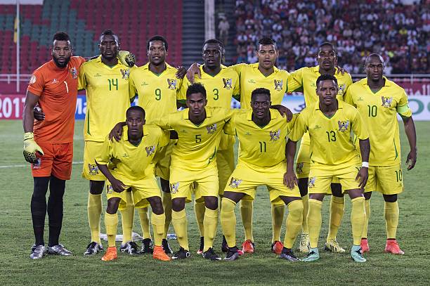 (L-R) goalkeeper Jenimy Cravid S Sousa of San Tome e Principe, Adimasr Vila Nova Das Neves of Sao Tome e Principe, Jordao E Tackey Diogo of Sao Tome e Principe, Aldair Cruz Dos Santos of Sao Tome e Principe, Joazhifel C Sousa Pontes of Sao Tome e Principe, Luis Leal Dos Anjos of Sao Tome e Principe (FL-R) Marcos Paulo L Barbeiro of Sao Tome e Principe, Charles P mendes Monteiro of Sao Tome e Principe, Harramiz Q Ferreira Soares of Sao Tome e Principe, Leonildo Soares G de Ceita of Sao Tome e Principe, during the Africa Cup of Nations match between Morocco and Sao Tome E Principe at September 4, 2016 at the Complexe Sportif Prince Moulay Abdellah in Rabat, Morocco.
