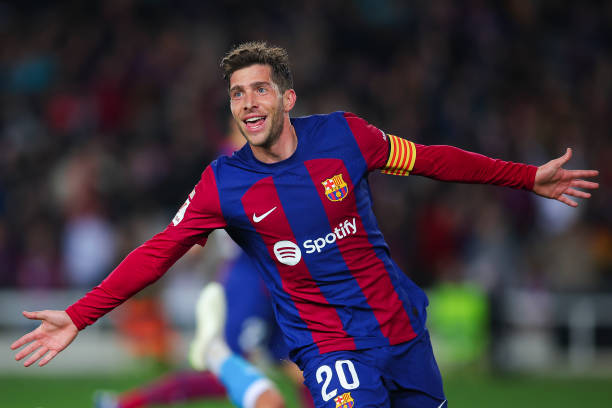 Sergi Roberto Soccer Players who changed positions BARCELONA, SPAIN - DECEMBER 20: Sergi Roberto of FC Barcelona celebrates after scoring the team's third goal during the LaLiga EA Sports match between FC Barcelona and UD Almeria at Estadi Olimpic Lluis Companys on December 20, 2023 in Barcelona, Spain
