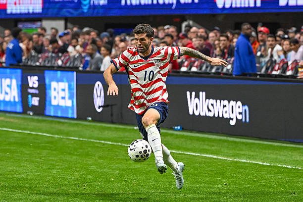 ATLANTA, GA - MARCH 28: United States midfielder Christian Pulisic (10) during the international friendly match between Belgium and the United States soccer teams on March 8, 2026, at Mercedes-Benz Stadium in Atlanta, GA.