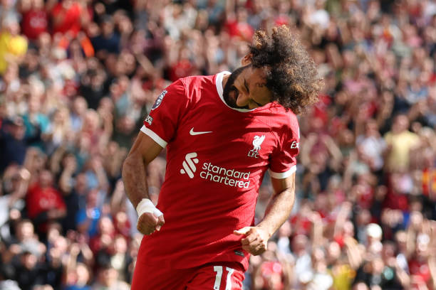Mohammed Salah best wingers in soccer LIVERPOOL, ENGLAND - AUGUST 19: Mohamed Salah of Liverpool celebrates after scoring the team's second goalduring the Premier League match between Liverpool FC and AFC Bournemouth at Anfield on August 19, 2023 in Liverpool, England.