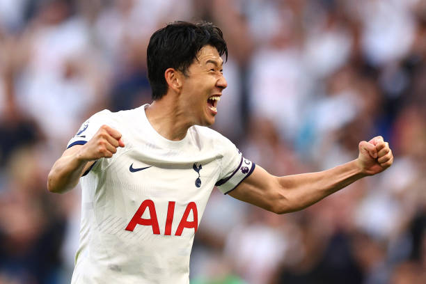 Heung-Min Son best wingers in the world LONDON, ENGLAND - AUGUST 19: Heung-Min Son of Tottenham Hotspur celebrates following the team's victory during the Premier League match between Tottenham Hotspur and Manchester United at Tottenham Hotspur Stadium on August 19, 2023 in London, England.