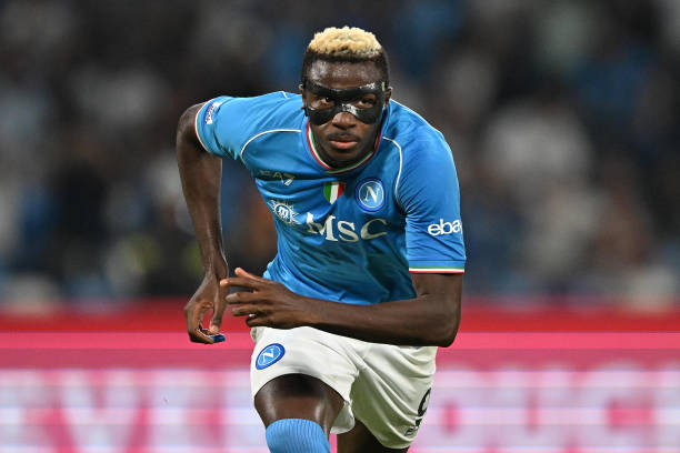 Victor Osimhen best strikers in the world NAPLES, ITALY - AUGUST 27: Victor Osimhen of SSC Napoli celebrates after scoring the 1-0 goal during the Serie A TIM match between SSC Napoli and US Sassuolo at Stadio Diego Armando Maradona on August 27, 2023 in Naples, Italy.