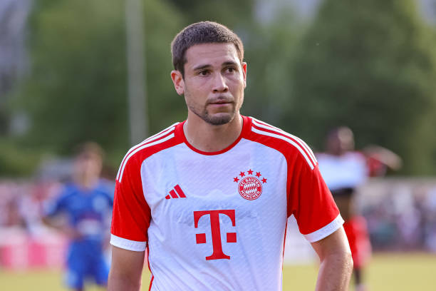Raphael Guerreiro best left-backs in football ROTTACH-EGERN, GERMANY - JULY 18: Raphael Guerreiro of Bayern Muenchen looks on during the pre-season friendly match between FC Bayern München and FC Rottach-Egern on July 18, 2023 in Rottach-Egern, Germany.