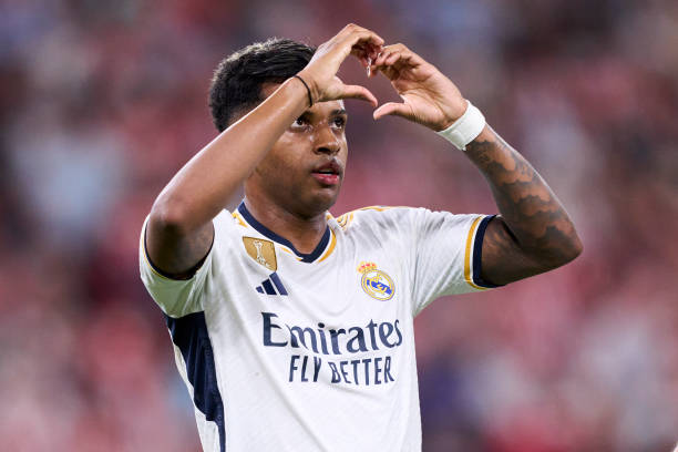 Rodrygo best right wingers in the world BILBAO, SPAIN - AUGUST 12: Rodrygo Goes of Real Madrid celebrates after scoring goal during the LaLiga EA Sports match between Athletic Club and Real Madrid CF at Estadio de San Mames on August 12, 2023 in Bilbao, Spain
