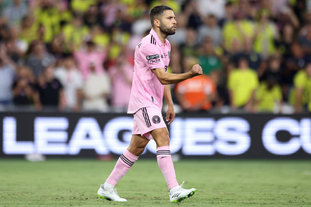 Jordi Alba best MLS players NASHVILLE, TENNESSEE - AUGUST 19: Jordi Alba #18 of Inter Miami celebrates his shot during penalty shootout in the Leagues Cup 2023 final match between Inter Miami CF and Nashville SC at GEODIS Park on August 19, 2023 in Nashville, Tennessee.