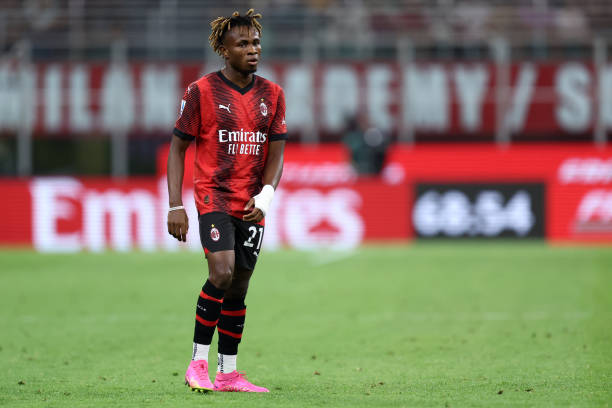 Samuel Chukwueze MILAN, ITALY - AUGUST 26: Samuel Chukwueze of Ac Milan looks on during the Serie A TIM match between AC Milan and Torino FC at Stadio Giuseppe Meazza on August 26, 2023 in Milan, Italy.