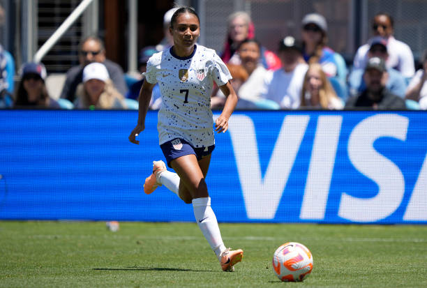 Alyssa Thompson top US women's soccer players 2023 SAN JOSE, CALIFORNIA - JULY 09: Alyssa Thompson #7 of the USA Women's National Team dribbles the ball up field against the Wales National Team in the first half of the Send Off Match at PayPal Park on July 09, 2023 in San Jose, California.