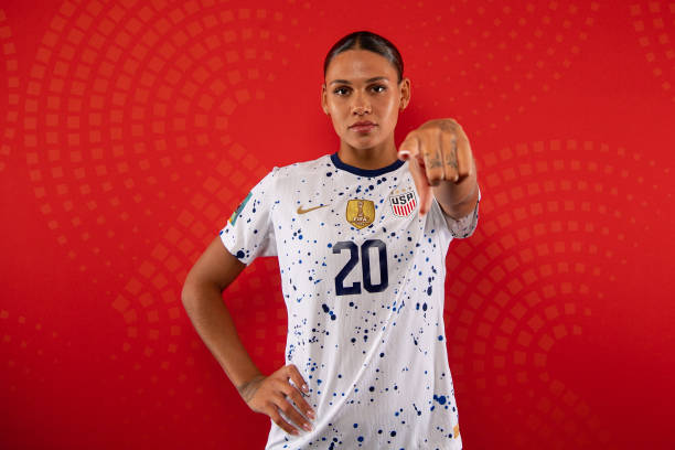 Trinity Rodman best US women's soccer players AUCKLAND, NEW ZEALAND - JULY 17: Trinity Rodman of USA poses for a portrait during the official FIFA Women's World Cup Australia & New Zealand 2023 portrait session at on July 17, 2023 in Auckland, New Zealand.
