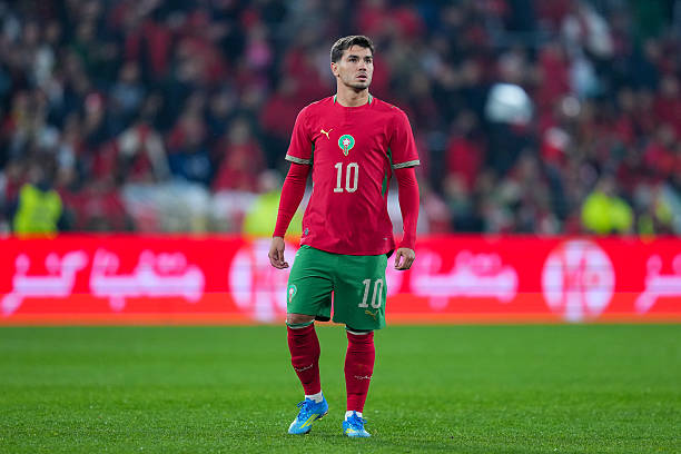 LENS, FRANCE - MARCH 31: Brahim Diaz of Morocco looks on during the international friendly match between Morocco and Paraguay at Stade Bollaert-Delelis on March 31, 2026 in Lens, France.