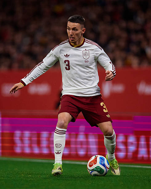 Alejandro Grimaldo of Spain in action during the international friendly match between Spain and Egypt at RCDE Stadium in Barcelona, Spain, on March 31, 2026. Alejandro Grimaldo best crossers in soccer