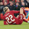 LIVERPOOL, ENGLAND - APRIL 14: Hugo Ekitike of Liverpool suffers from an achilles tendon injury during the UEFA Champions League 2025/26 Quarter-Final Second Leg match between Liverpool FC and Paris Saint-Germain (PSG) at Anfield on April 14, 2026 in Liverpool, England.