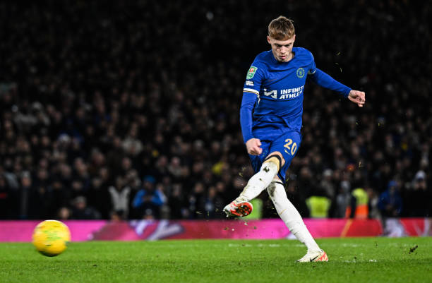 Cole Palmer best penalty takers in football LONDON, ENGLAND - DECEMBER 19: Cole Palmer of Chelsea FC (20) scores from the penalty spot during the Carabao Cup Quarter Final match between Chelsea and Newcastle United at Stamford Bridge on December 19, 2023 in London, England. 