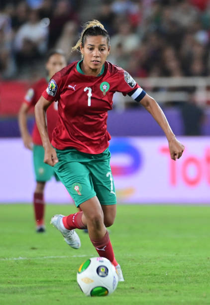 Ghizlane Chebbak best women's soccer players in Africa Morocco's forward Ghizlane Chebbak runs with the ball during the 2022 Women's Africa Cup of Nations semi-final football match between Morocco and Nigeria at the Prince Moulay Abdellah Stadium in Rabat on July 18, 2022