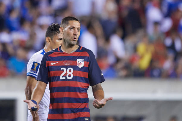 Clint Dempsey greatest US soccer players of all time PHILADELPHIA, PA - JULY 19: United States argues a call with the referee forward Clint Dempsey (28)during a CONCACAF Gold Cup Quarterfinal match between the United States v El Salvador at Lincoln Financial Field on July 19, 2017 in Philadelphia, Pennsylvania.