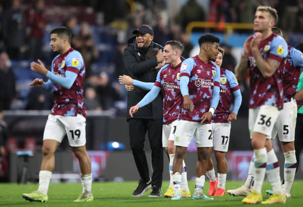 Burnley promoted EPL teams for the new 2023/2024 season Burnley manager Vincent Kompany celebrates with the players after the final whistle following the Sky Bet Championship match at Turf Moor, Burnley. Picture date: Tuesday November 2, 2022.