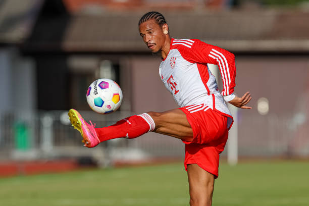 Leroy Sané football players with the best first touch ROTTACH-EGERN, GERMANY - JULY 18: Leroy Sane of Bayern Muenchen controls the ball during the pre-season friendly match between FC Bayern München and FC Rottach-Egern on July 18, 2023 in Rottach-Egern, Germany.