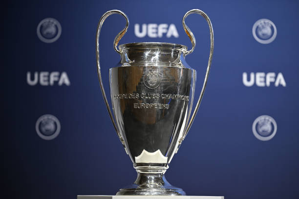 2023/24 UEFA Champions League NYON, SWITZERLAND - AUGUST 7: A view of the UEFA Champions League trophy ahead of the UEFA Champions League 2023/24 Play-offs Round Draw, at the UEFA Headquarters, the House of the European Football, on August 7, 2023 in Nyon, Switzerland