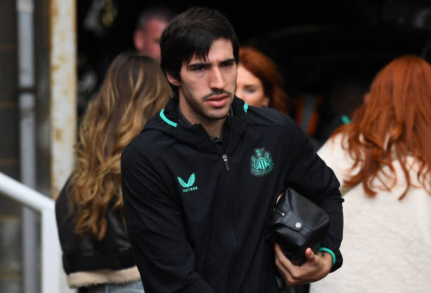 Newcastle United's Italian midfielder #08 Sandro Tonali arrives for the English Premier League football match between Newcastle United and Crystal Palace at St James' Park in Newcastle-upon-Tyne, north east England on October 21, 2023 amidst betting offence allegations 