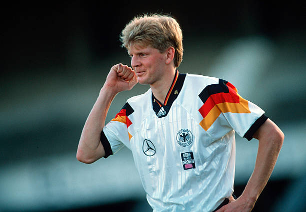 Steffan Effenburg most hated football players of all time PORTO ALEGRE, BRAZIL - DECEMBER 15: Stefan Effenberg of Germany gestures during the Training Session on December 15, 1992 in Porto Alegre, Brazil. 