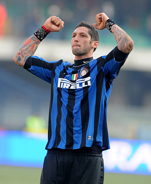 Marco Materazzi VERONA, ITALY - JANUARY 06:  Marco Materazzi of FC Inter Milan celebrates the victory cheering his fans after the Serie A match between AC Chievo Verona and FC Inter Milan at Stadio Marc'Antonio Bentegodi on January 6, 2010 in Verona, Italy.