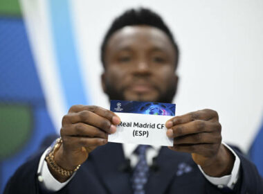 Real Madrid vs. Manchester City NYON, SWITZERLAND - MARCH 15: Special guest John Obi Mikel draws out the card of Real Madrid CF during the UEFA Champions League 2023/24 Quarter-finals And Semi-finals Draw at the UEFA Headquarters, The House of the European Football, on March 15, 2024 in Nyon, Switzerland