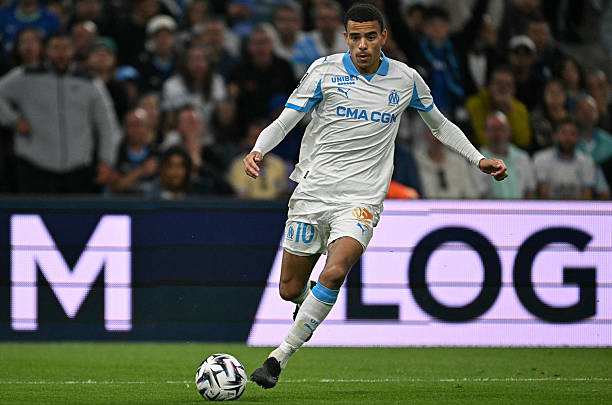 Marseille's English forward #10 Mason Greenwood runs with the ball during the French L1 football match between Olympique de Marseille (OM) and Stade Rennais FC at the Stade Velodrome in Marseille, southern France, on May 17, 2026.