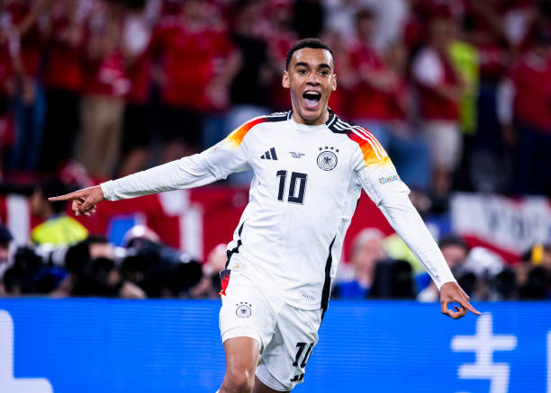 DORTMUND, GERMANY - JUNE 29: Jamal Musiala of germany celebrates scoring the 2:0 goal during the UEFA EURO 2024 round of 16 match between Germany and Denmark at Football Stadium Dortmund on June 29, 2024 in Dortmund, Germany.