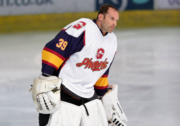 GUILDFORD, ENGLAND - OCTOBER 13: Petr Cech of Guildford Phoenix during the match between Guildford Phoenix and Swindon Wildcats on October 13, 2019 in Guildford, England.