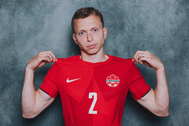 NEW YORK, NEW YORK - JUNE 08: (EXCLUSIVE COVERAGE) (EDITOR'S NOTE: This image has been digitally altered.) Alistair Johnston #2 of Canada poses for a portrait during the official FIFA World Cup 2026 portrait session on June 08, 2026 in New York, New York