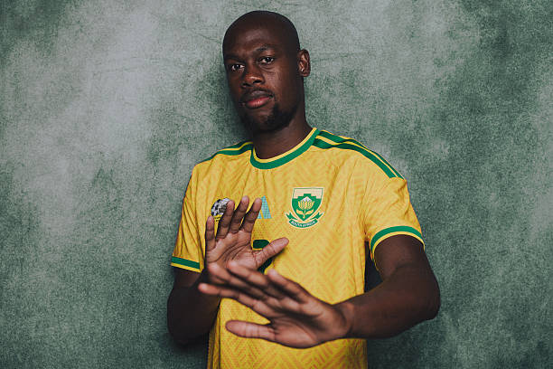 PACHUCA, MEXICO - JUNE 05: (EXCLUSIVE COVERAGE) (EDITOR'S NOTE: This image has been digitally altered.) Evidence Makgopa #17 of South Africa poses during the official FIFA World Cup 2026 portrait session on June 05, 2026 in Pachuca, Mexico.