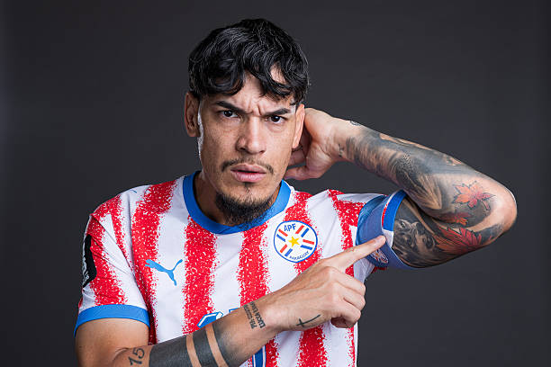 SAN JOSE, CALIFORNIA - JUNE 08: (EXCLUSIVE COVERAGE) Gustavo Gomez #15 of Paraguay poses for a portrait during the official FIFA World Cup 2026 portrait session on June 08, 2026 in San Jose, California.