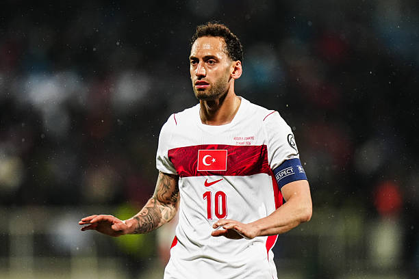 PRISTINA, KOSOVO - MARCH 31: Hakan Calhanoglu of Turkiye in action during the 2026 FIFA World Cup Europe Qualifiers play-off final match between Kosovo and Turkiye at the Fadil Vokrri Stadium in Pristina, Kosovo, on March 31, 2026. 