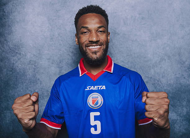 ATLANTIC CITY, NEW JERSEY - JUNE 09: (EXCLUSIVE COVERAGE) (EDITOR'S NOTE: This image has been digitally altered.) Hannes Delcroix #5 of Haiti poses for a portrait during the official FIFA World Cup 2026 portrait session on June 09, 2026 in Atlantic City, New Jersey.