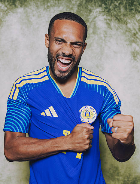 BOCA RATON, FLORIDA - JUNE 09: (EXCLUSIVE COVERAGE) (EDITOR'S NOTE: This image has been digitally altered.) Kenji Gorre #14 of Curacao poses for a portrait during the official FIFA World Cup 2026 portrait session on June 09, 2026 in Boca Raton, Florida. 