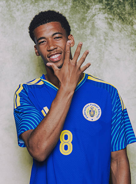 BOCA RATON, FLORIDA - JUNE 09: (EXCLUSIVE COVERAGE) (EDITOR'S NOTE: This image has been digitally altered.) Livano Comenencia #8 of Curacao poses for a portrait during the official FIFA World Cup 2026 portrait session on June 09, 2026 in Boca Raton, Florida.