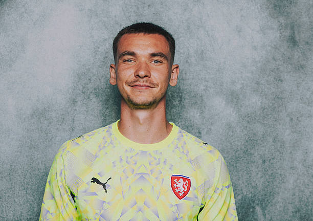 FORT WORTH, TEXAS - JUNE 07: (EXCLUSIVE COVERAGE (EDITOR'S NOTE: This image has been digitally altered.) Matej Kovar #1 of Czechia poses for a portrait during the official FIFA World Cup 2026 portrait session on June 07, 2026 in Fort Worth, Texas.