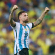 TOPSHOT - Argentina's defender Nicolas Otamendi celebrates their victory at the end of the 2026 FIFA World Cup South American qualification football match between Brazil and Argentina at Maracana Stadium in Rio de Janeiro, Brazil, on November 21, 2023. (Photo by DANIEL RAMALHO / AFP)