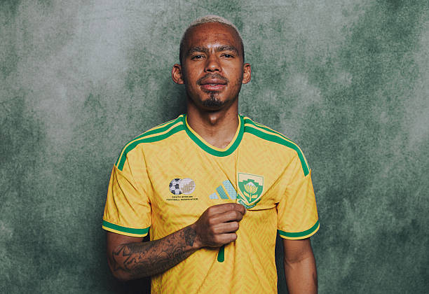 PACHUCA, MEXICO - JUNE 05: (EXCLUSIVE COVERAGE) (EDITOR'S NOTE: This image has been digitally altered.) Oswin Appollis #7 of South Africa poses during the official FIFA World Cup 2026 portrait session on June 05, 2026 in Pachuca, Mexico.