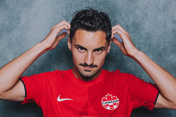 NEW YORK, NEW YORK - JUNE 08: (EXCLUSIVE COVERAGE) (EDITOR'S NOTE: This image has been digitally altered.) Stephen Eustaquio #7 of Canada poses for a portrait during the official FIFA World Cup 2026 portrait session on June 08, 2026 in New York, New York.