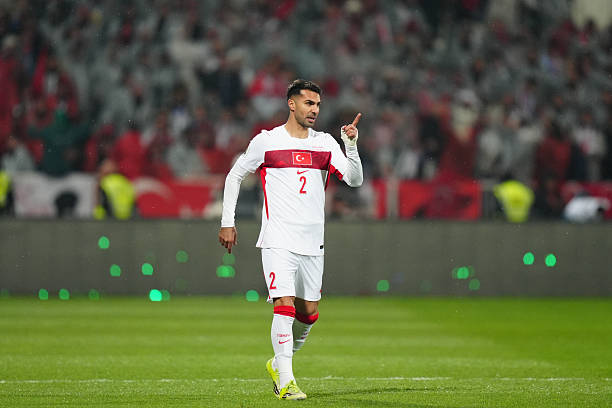 PRISTINA, KOSOVO - MARCH 31: Zeki Celik (2) of Turkiye reacts during the 2026 FIFA World Cup Europe Qualifiers play-off final match between Kosovo and Turkiye at the Fadil Vokrri Stadium in Pristina, Kosovo, on March 31, 2026. 
