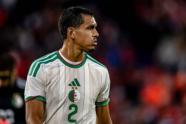 Aissa Mandi of Algeria during the 2026 World Cup friendly match between the Netherlands and Algeria at Stadium De Kuip in Rotterdam, the Netherlands, on June 3, 2026.