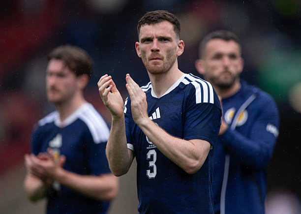 GLASGOW, SCOTLAND - MAY 30: Andy Robertson of Scotland acknowledges the fans after the international friendly match between Scotland and Curacao at Hampden Park on May 30, 2026 in Glasgow, United Kingdom.