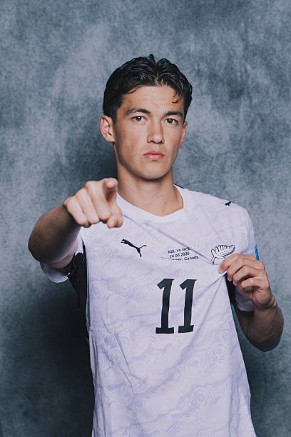 SAN DIEGO, CALIFORNIA - JUNE 09: (EXCLUSIVE COVERAGE) (EDITOR'S NOTE: This image has been digitally altered.) Elijah Just #11 of New Zealand poses for a portrait during the official FIFA World Cup 2026 portrait session on June 09, 2026 in San Diego, California.
