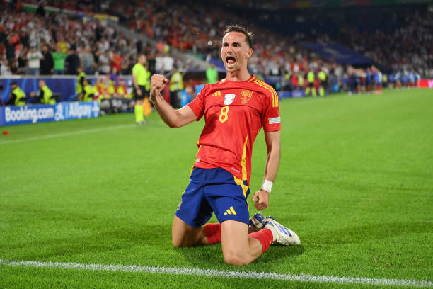 COLOGNE, GERMANY - JUNE 30: Fabian Ruiz of Spain celebrates scoring his team's second goal during the UEFA EURO 2024 round of 16 match between Spain and Georgia at Cologne Stadium on June 30, 2024 in Cologne, Germany.
