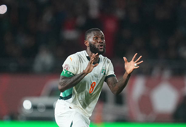 Franck Yannick Kessie of Côte d'Ivoire gestures during the AFCON Group B match between Ivory Coast and Egypt at Agadir stadium, Agadir, Morocco on January 10, 2026.
