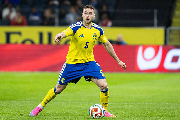 SOLNA, SWEDEN - JUNE 4: Gabriel Gudmundsson of Sweden during the international friendly match between Sweden and Greece at Strawberry Arena on June 4, 2026 in Solna, Sweden.
