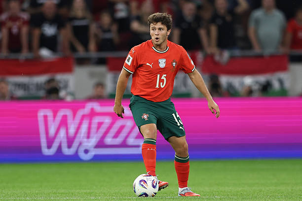 BUDAPEST, HUNGARY - 2025/09/09: Joao Neves of Portugal seen in action during European World Cup Qualifiers 2026 football match between Hungary and Portugal at Puskas Arena. Final score; Hungary 2 : 3 Portugal.
